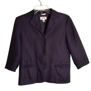Talbots Irish Linen Blazer Women's Sz 2P Black 3/4 Sleeve 3 Button Jacket Career